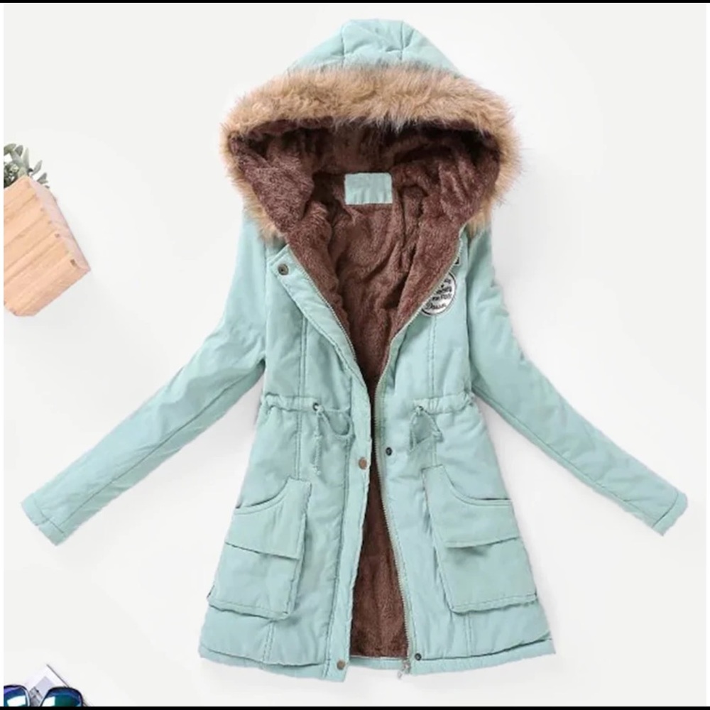 Contrast Lined Faux Fur Hood Parka Coat